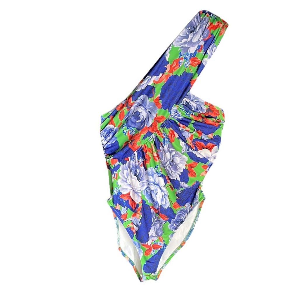 ZARA NWT BLUE MULTI FLORAL ASYMMETRICAL BODYSUIT - Picture 3 of 12